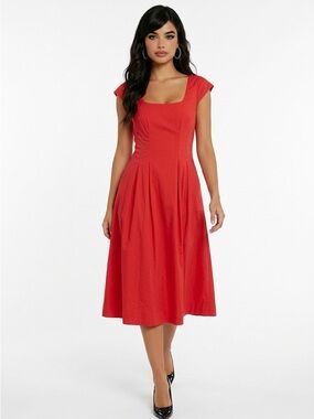 a new day Red Square-Neck Midi Dress with Cap Sleeves